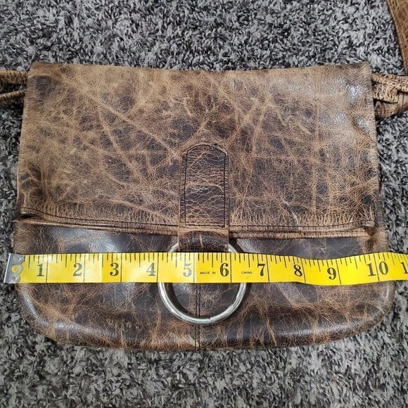 Vintage Brown Leather Crossbody Shoulder Bag Satchel Front Pockets Flap Over - Picture 10 of 16